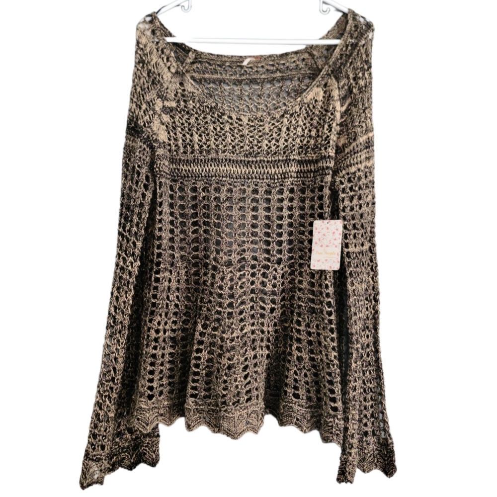 Free People open knit rami top sweater L